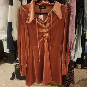 Cider Copper Velvet Lace-Up Top